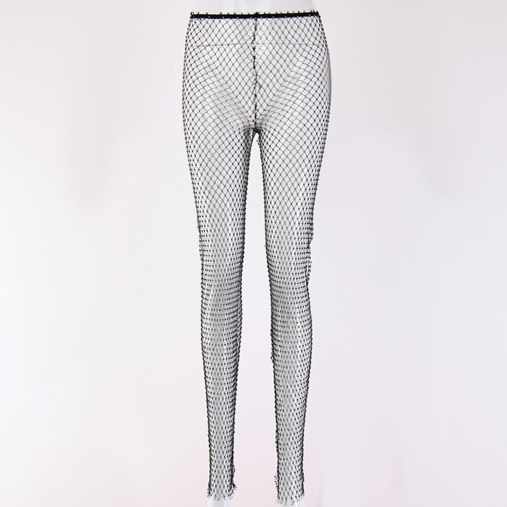 Crystal Diamond Mesh Women Sexy Pants, Size-Small, Color-Black